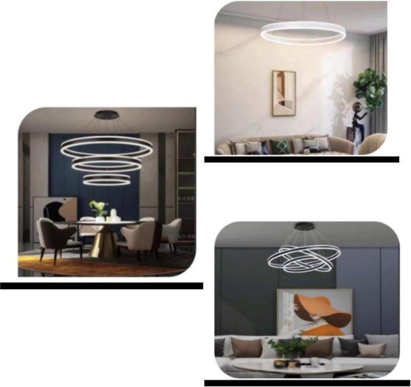 ثريا حلقة LED حديثة - مصباح سقف معلق قابل للتعديل مع حلقات دائرية قابلة للتعتيم لغرفة المعيشة، غرفة الطعام، غرفة النوم، المدخل والمكتب (أبيض، طبقة واحدة 60 سم) - Image 5