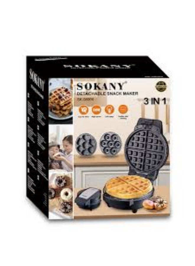 sokany 3-In-1 Waffle Maker,Non-Stick Multi Snacks Maker with Waffle/Donut/Cartoon Cake, Detachable Plates 600 SK-08006 - Image 1