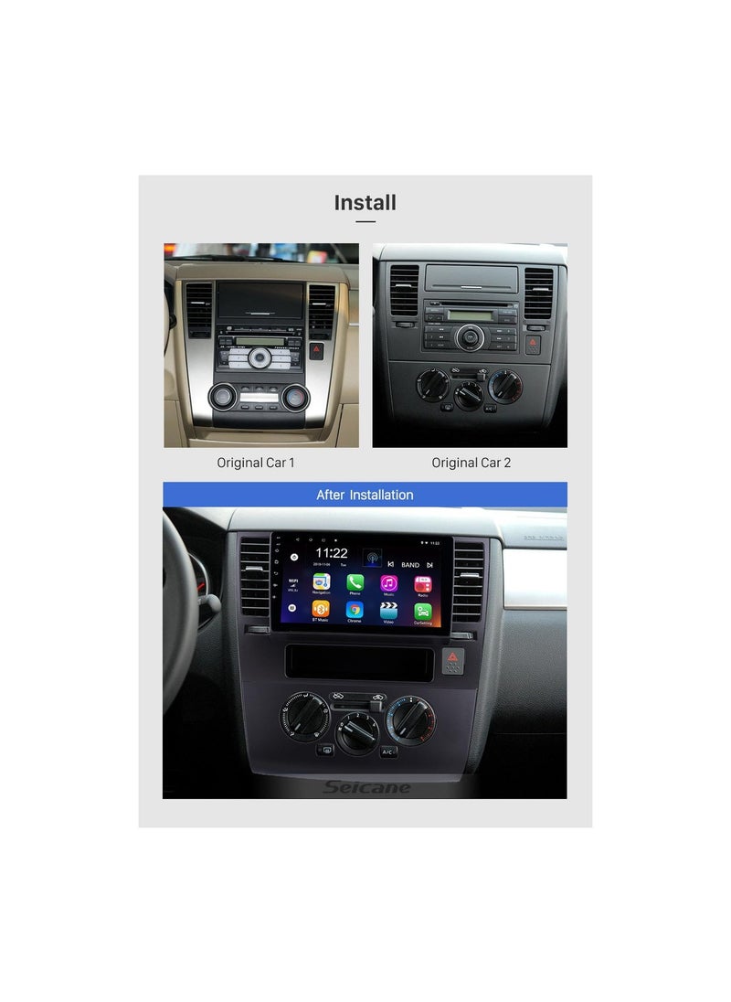 Android Car Stereo for Nissan Tiida 2005 To 2013 4GB RAM 64GB ROM 9 Inch Support Apple Carplay, MirrorLink WiFi BT, IPS Touch Screen Mannual AC with Backup Camera Included