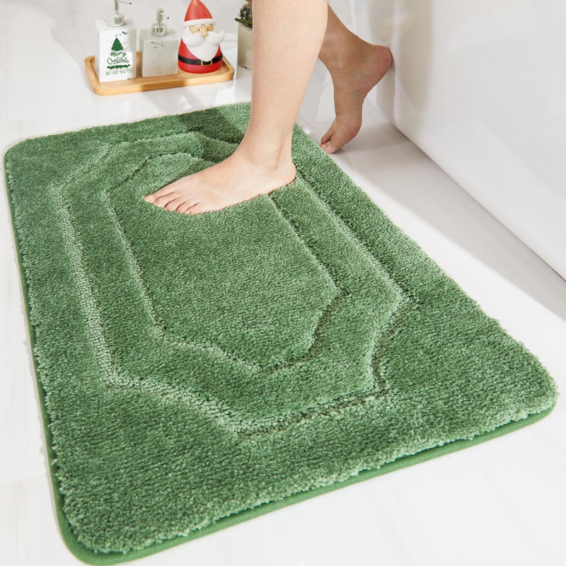 BEQHAUSE Bath Mat NonSlip Polyester Bathroom Rug Soft and Absorbent Quick Dry Shaggy Shower Mat 20 x 32 Green