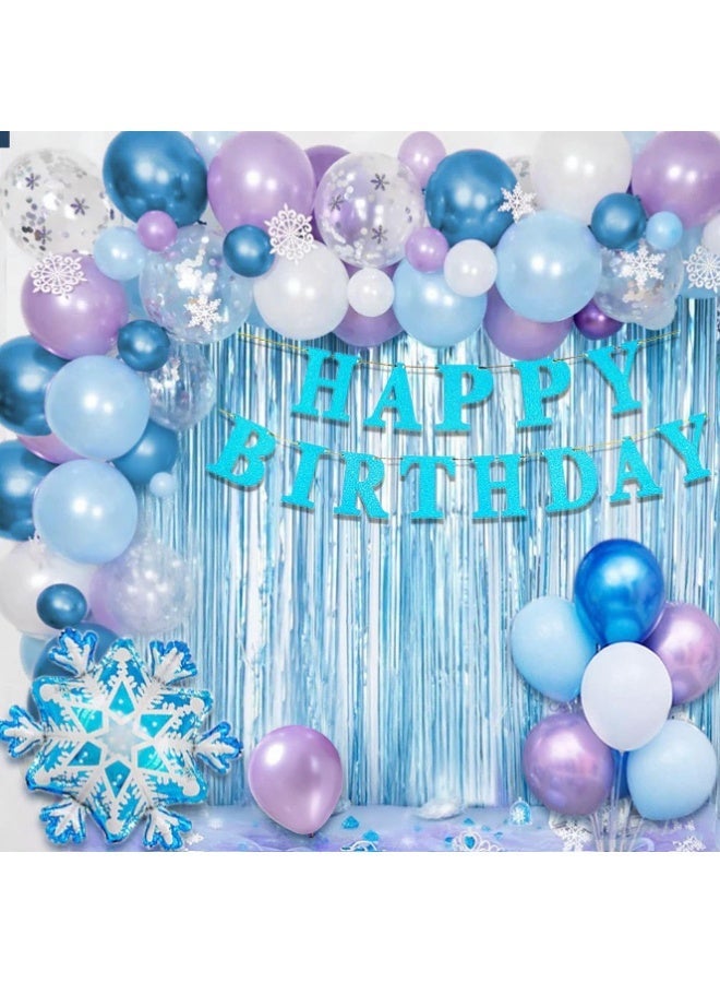 OSHIMA Party Decorations Set, Birthday Party Supplies, Birthday Party Decoration with Snowflakes Confetti Balloons Banner Foil Balloons for Girl - Image 1