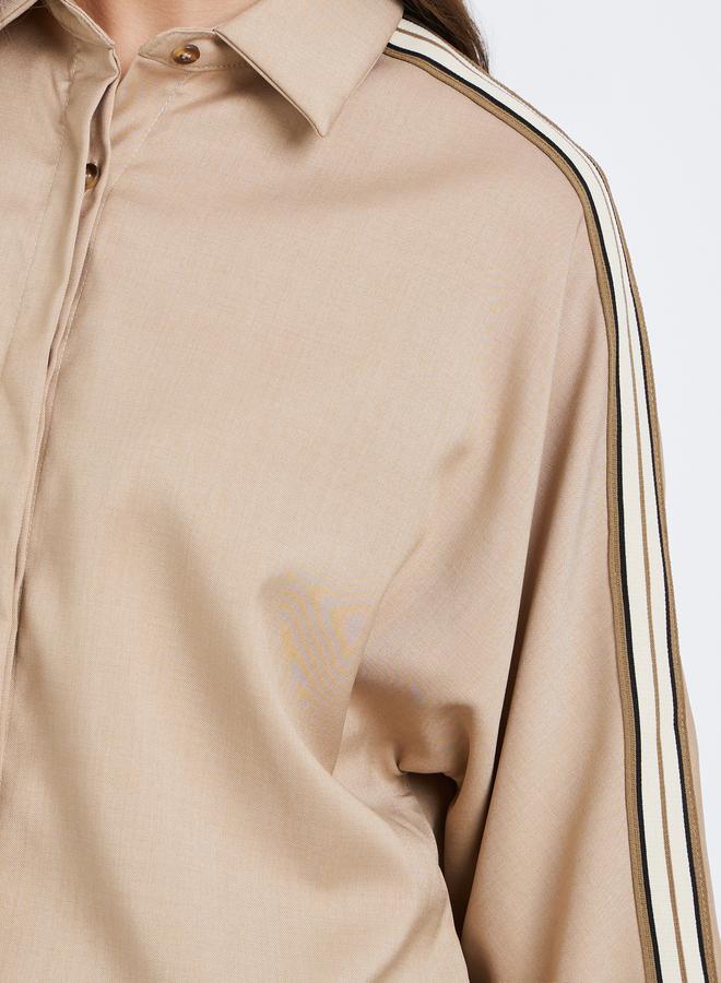 Styli Women Beige Relaxed Fit Shirt with Taping Sleeve - Image 3