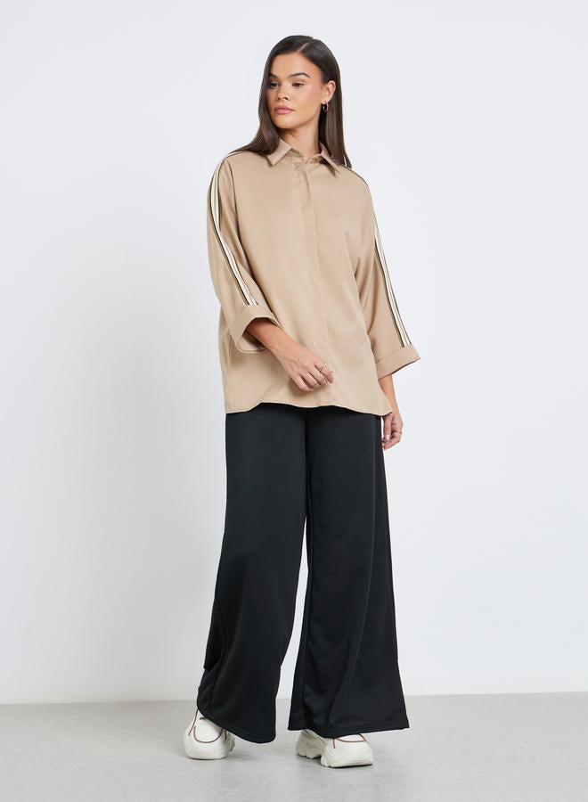 Styli Women Beige Relaxed Fit Shirt with Taping Sleeve - Image 2