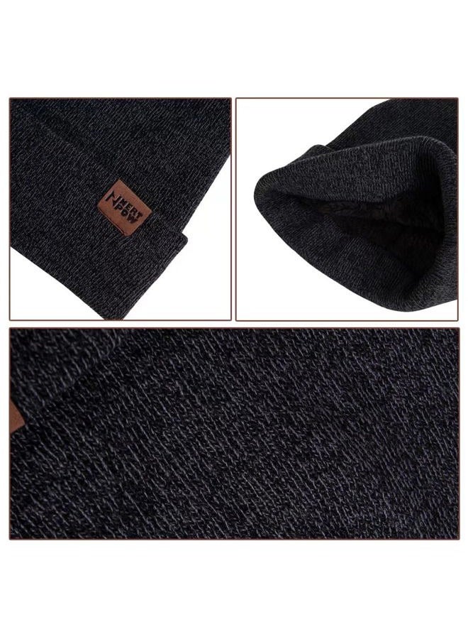 Nertpow Winter 1-3 PCS Beanie Hat Gloves Scarf For Men And Women, Knit Thick Fleece Lined Warm Touchscreen Gloves Beanie Infitiny Scarf Set (Gloves&Beanie&Scarf Black White) - Image 4