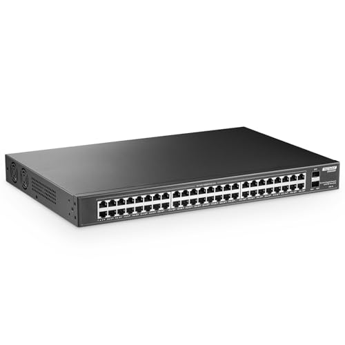 YuLinca 48 Port Full PoE Gigabit Switch with 2 Gigabit SFP, IEEE802.3af/at Max 800W, YuLinca Unmanaged Rackmount Gigabit PoE Switch - Image 1