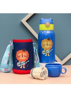 Generic Portable Cartoon Deer Vacuum 316 Stainless Steel Water Cup With Straw Childrens Insulated Cup Student Deer Antler Pop-Up Cup Blue Lion Leather Case 