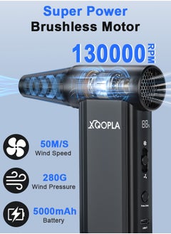 Xoopla Turbo Jet Fan, Compressed Air Duster 130000 RPM Cordless Powerful Blower with 8-Gear Adjustable High Speed Duct Fan, Brushless Motor Jet Dry Fan，5000mAh Battery  Portable Air Blower for Home, Computer, Keyboard, Outdoor, Car and Pet Hair  - Image 3
