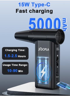 Xoopla Turbo Jet Fan, Compressed Air Duster 130000 RPM Cordless Powerful Blower with 8-Gear Adjustable High Speed Duct Fan, Brushless Motor Jet Dry Fan，5000mAh Battery  Portable Air Blower for Home, Computer, Keyboard, Outdoor, Car and Pet Hair  - Image 4