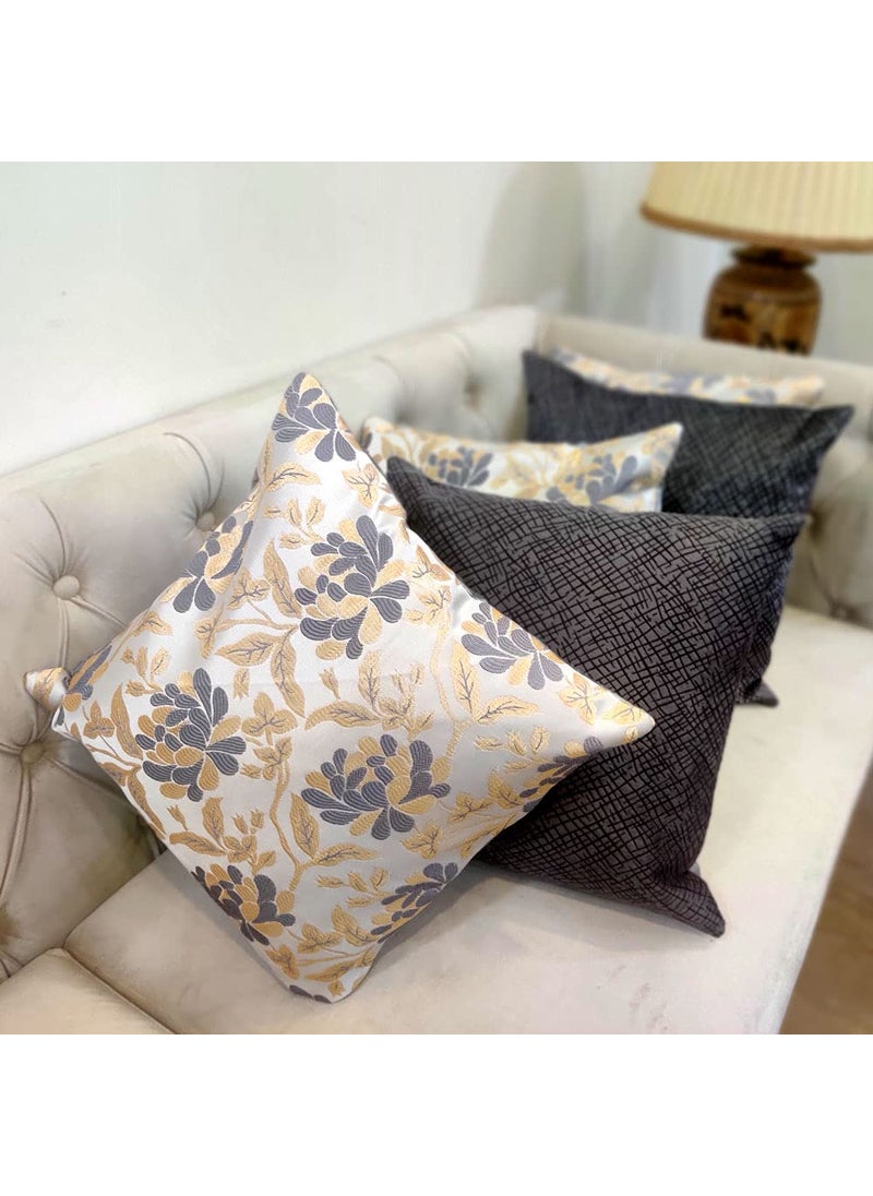 Good Vibes GOODVIBES White Silver Grey DamaskSelf DesignWoven Floral Motifs Zipper Square Combo Cushion Covers 12x12 inch or 30 x 30 cm Set of 5  - Image 1