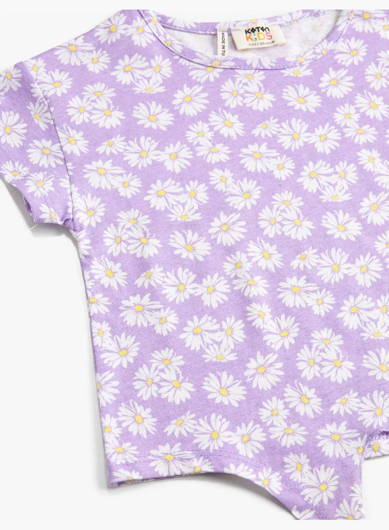 KOTON Floral Tie Detail Short Sleeve T-Shirt