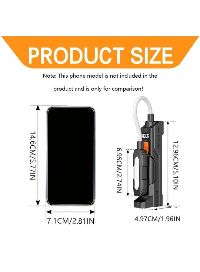 1 قطعة مصباح يدوي LED بقاعدة مغناطيسية قابلة لإعادة الشحن عبر منفذ USB-C، عنق مرن قابل للتعديل و3 مستويات إضاءة - Image 4