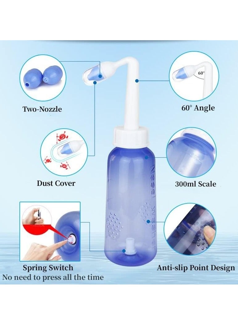 Nasal Wash Bottle 300ml,Neti Pot Sinus Rinse Bottle Nose Wash Cleaner Pressure Rinse Nasal Irrigation for Flu Allergies & Rhinitis,Nose Cleaner for Adults & Kids - Image 2