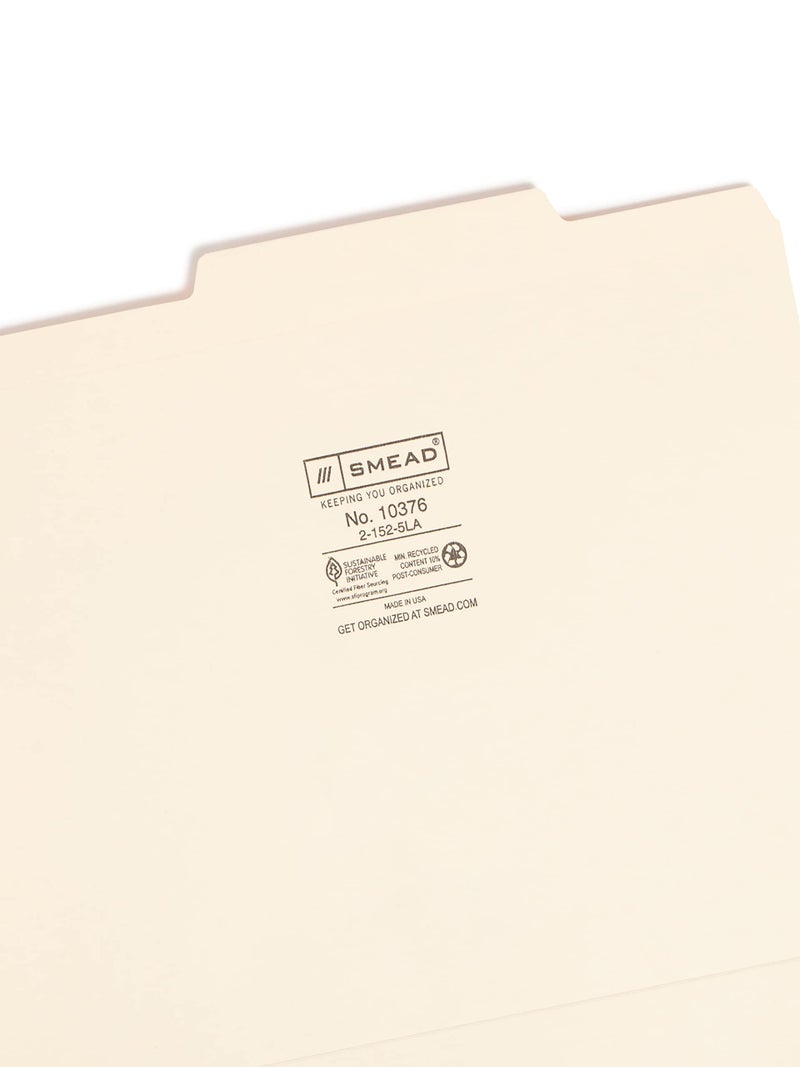 Smead File Folder, Reinforced 2/5-Cut Right of Center Position, Guide Height, Letter Size, Manila, 100 Per Box (10376) - Image 3
