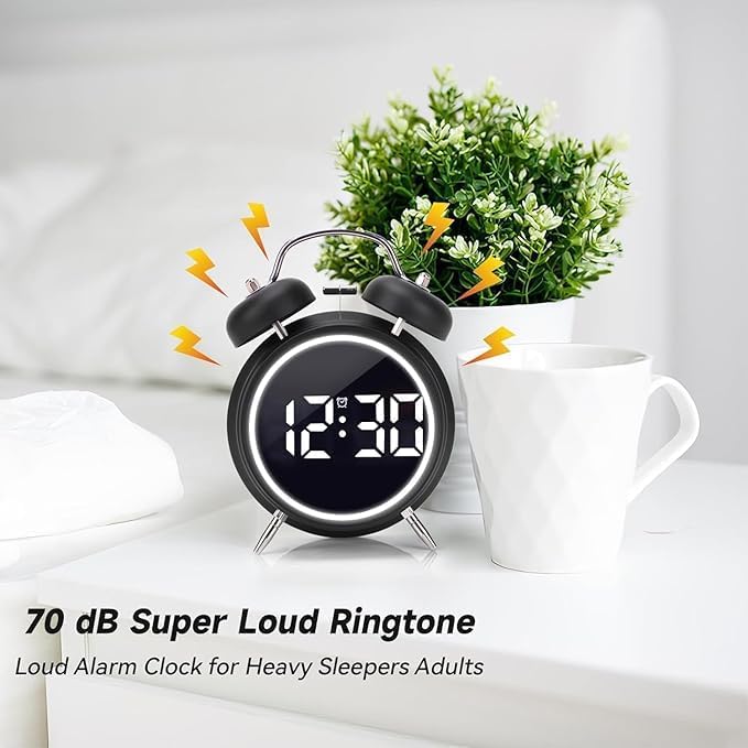 PROSFIA Fun Clock Multifunction Battery Powered Table Clocks Extra Loud 3D led Twin Bell Alarm Clock Digital Alarm Clock DualAlarms 1224Hr for Bedroom Office Table Black - Image 3