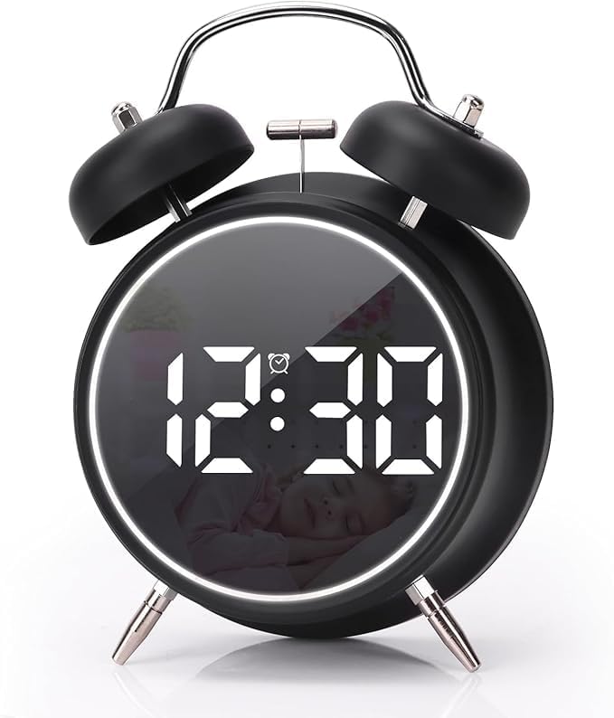 PROSFIA Fun Clock Multifunction Battery Powered Table Clocks Extra Loud 3D led Twin Bell Alarm Clock Digital Alarm Clock DualAlarms 1224Hr for Bedroom Office Table Black - Image 1