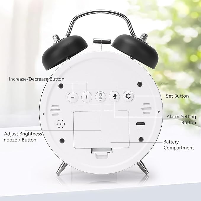 PROSFIA Fun Clock Multifunction Battery Powered Table Clocks Extra Loud 3D led Twin Bell Alarm Clock Digital Alarm Clock DualAlarms 1224Hr for Bedroom Office Table Black - Image 4