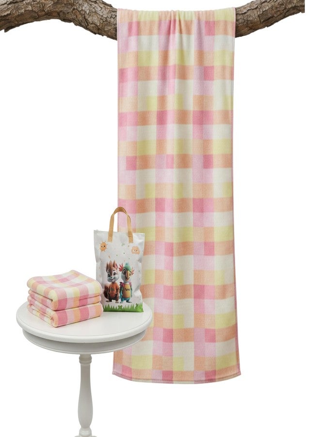 PAX PARROT Premium Muslin Cotton Baby Towel 60 x 120 cm | Ultra-Soft, Breathable & Lightweight | Pastel Checkered Design | Highly Absorbent, Quick Dry | Gentle & Safe for Newborns & Toddlers (Pink) - Image 1