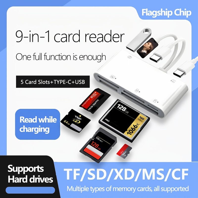 GWAJ-901 9 في 1 قارئ بطاقات USB OTG للهواتف والأجهزة اللوحية يدعم بطاقات SD وTF وCF وXD - Image 1