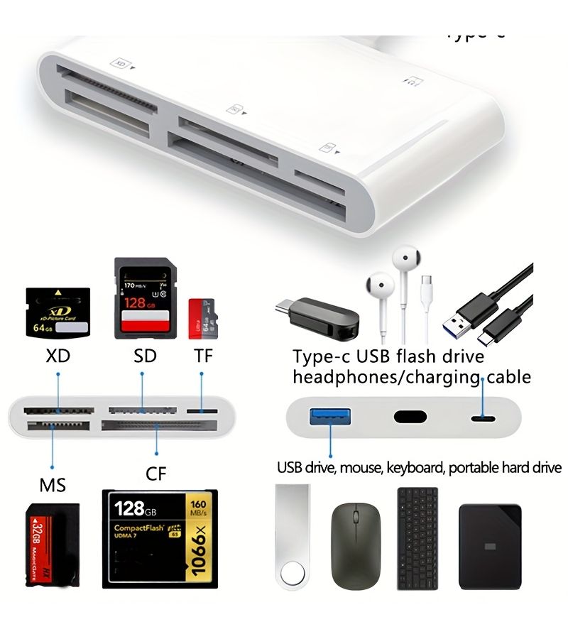 GWAJ-901 9 في 1 قارئ بطاقات USB OTG للهواتف والأجهزة اللوحية يدعم بطاقات SD وTF وCF وXD - Image 3