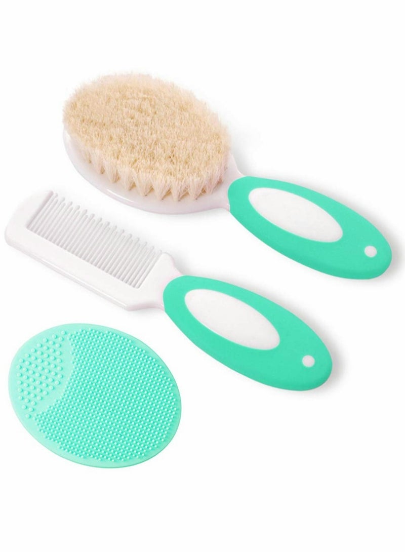 KASTWAVE Baby Hair Brush and Comb Set for Newborns & Toddlers Natural Soft Goat Bristles Ideal for Cradle Cap Perfect Baby Registry Gift (Green) - Image 1