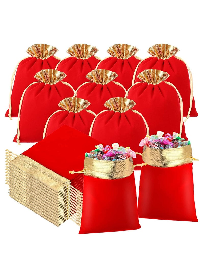 Velvet Jewelry Bags,20 Pcs with Drawstrings Velvet Pouches Golden Soft Packaging Pouches, for Candy Presents Wedding Party Birthday Thanksgiving, Jewelry Velvet Lucky Bag (Red Golden, 3.9 x 4.7) - Image 1