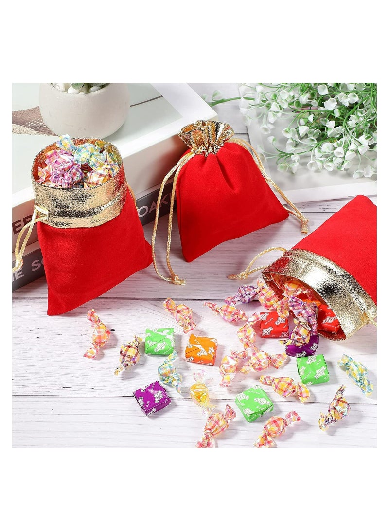 Velvet Jewelry Bags,20 Pcs with Drawstrings Velvet Pouches Golden Soft Packaging Pouches, for Candy Presents Wedding Party Birthday Thanksgiving, Jewelry Velvet Lucky Bag (Red Golden, 3.9 x 4.7) - Image 2