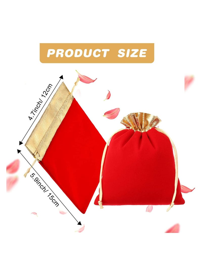 Velvet Jewelry Bags,20 Pcs with Drawstrings Velvet Pouches Golden Soft Packaging Pouches, for Candy Presents Wedding Party Birthday Thanksgiving, Jewelry Velvet Lucky Bag (Red Golden, 3.9 x 4.7) - Image 5