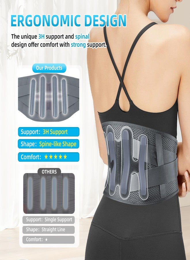 BigAlex Back Brace for Lower Back Pain Relief With Lumbar Pad,Lumbar Support Belt with 6 Stays for Men/Women, Breathable Adjustable Lumbar Support Belt for Sciatica, Herniated Disc, Heavy Lifting,S,Gray - Image 2