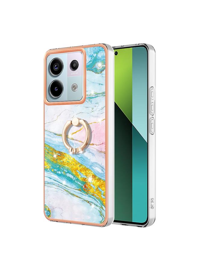 The Bros Case For Xiaomi Redmi Note 13 Pro 5G Global Electroplating Marble IMD TPU Phone Case with Ring Holder