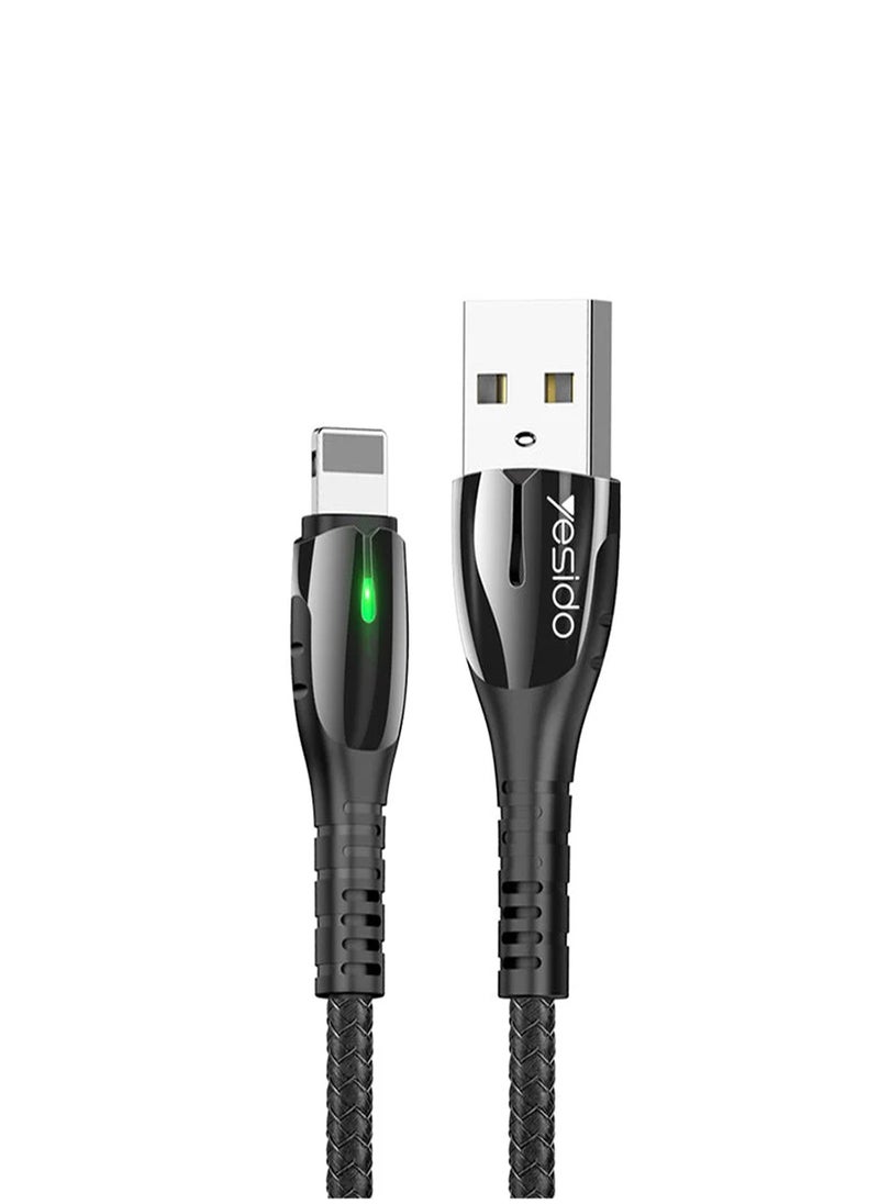 Yesido Yesido CA43 Metal Cable Nylon Braided Zinc Alloy Plating Cable with LED Light USB to Lightning Interface Cable - Black  - Image 1