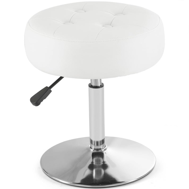 Gitrah White Vanity Chair for Makeup Room Round Ottoman Tufted PU Leather Makeup Chair Vanity Stools for Bathroom Height Adjustable 360 Swivel - Image 1