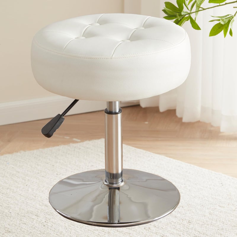 Gitrah White Vanity Chair for Makeup Room Round Ottoman Tufted PU Leather Makeup Chair Vanity Stools for Bathroom Height Adjustable 360 Swivel - Image 4