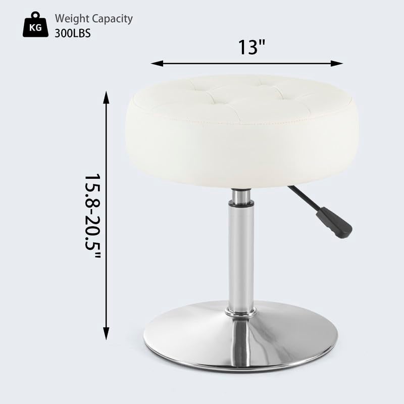 Gitrah White Vanity Chair for Makeup Room Round Ottoman Tufted PU Leather Makeup Chair Vanity Stools for Bathroom Height Adjustable 360 Swivel - Image 5