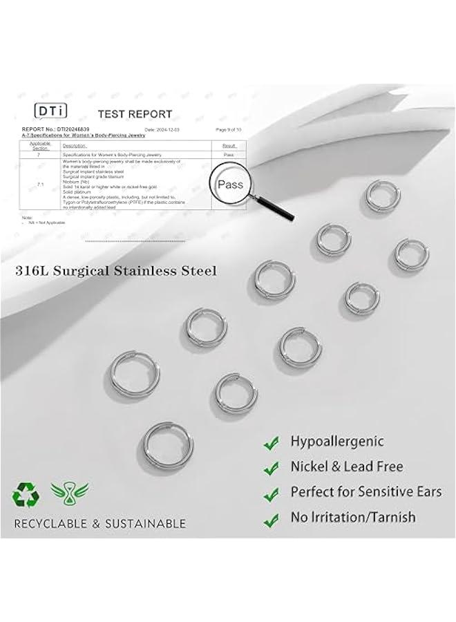 Small Gold Silver Hoop Earrings for Women Men,Hypoallergenic 316L Surgical Stainless Steel Earrings for Sensitive Ears,Cute Cartilage Helix Tiny Huggie Hoops Earring Set for Multiple Piercing Jewelry Gift - Image 2