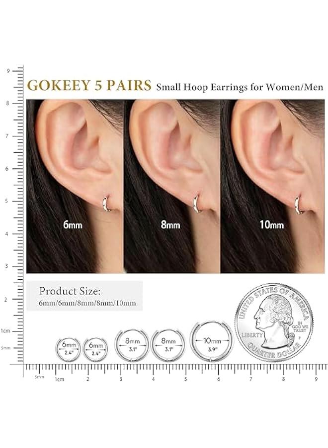 Small Gold Silver Hoop Earrings for Women Men,Hypoallergenic 316L Surgical Stainless Steel Earrings for Sensitive Ears,Cute Cartilage Helix Tiny Huggie Hoops Earring Set for Multiple Piercing Jewelry Gift - Image 3
