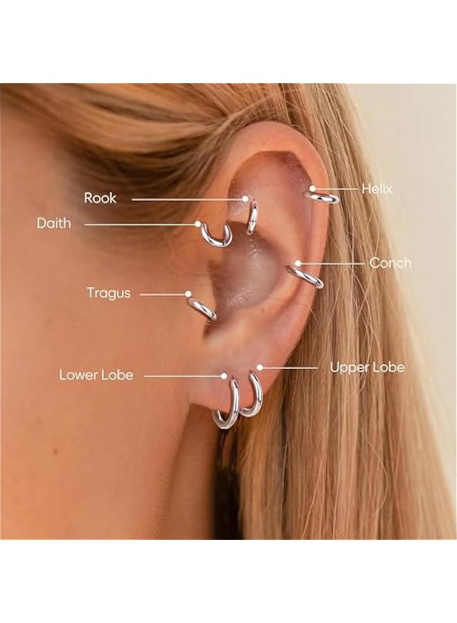 Small Gold Silver Hoop Earrings for Women Men,Hypoallergenic 316L Surgical Stainless Steel Earrings for Sensitive Ears,Cute Cartilage Helix Tiny Huggie Hoops Earring Set for Multiple Piercing Jewelry Gift - Image 4