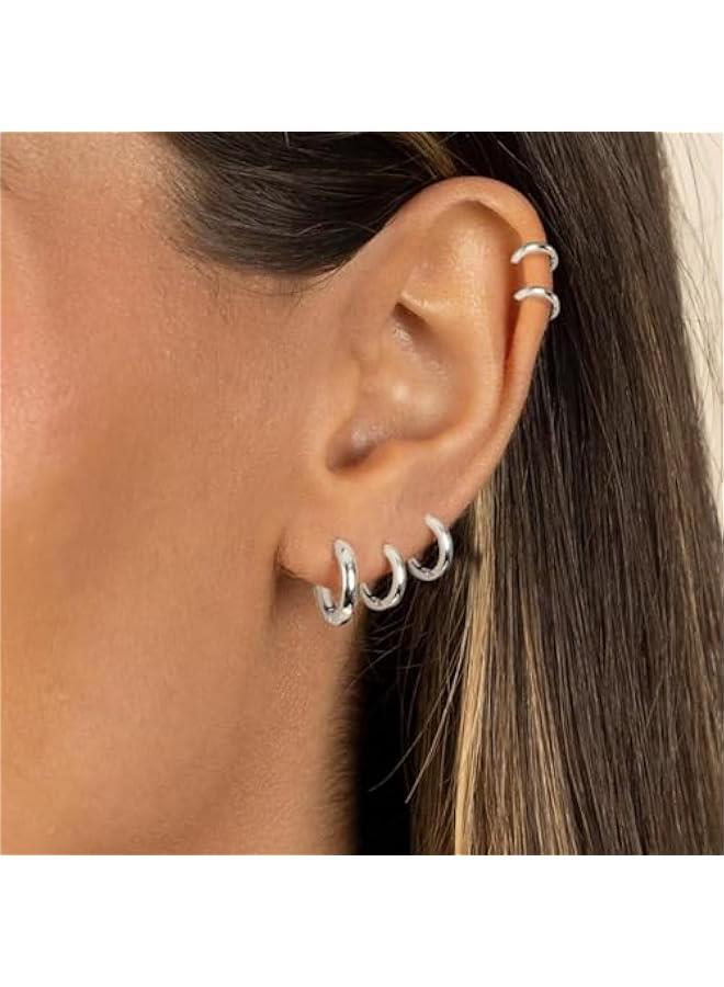 Small Gold Silver Hoop Earrings for Women Men,Hypoallergenic 316L Surgical Stainless Steel Earrings for Sensitive Ears,Cute Cartilage Helix Tiny Huggie Hoops Earring Set for Multiple Piercing Jewelry Gift - Image 5