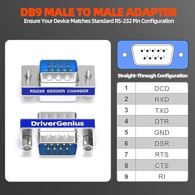 rayihni SERIAL RS232 GENDER CHANGER - 9-PIN DB9 MALE-TO-MALE ADAPTER (METAL, RS232M2M-6A, 6 PCS/PACK) - Image 3