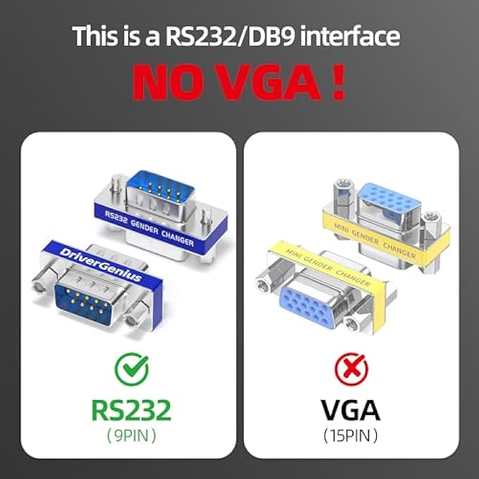 rayihni SERIAL RS232 GENDER CHANGER - 9-PIN DB9 MALE-TO-MALE ADAPTER (METAL, RS232M2M-6A, 6 PCS/PACK) - Image 2