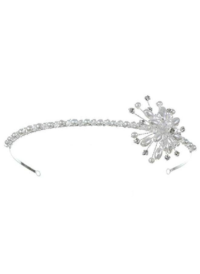 SAMKY Handmade One Of A Kind Asymmetric Crystal Pearl Flower Headband Tiara T952  - Image 2