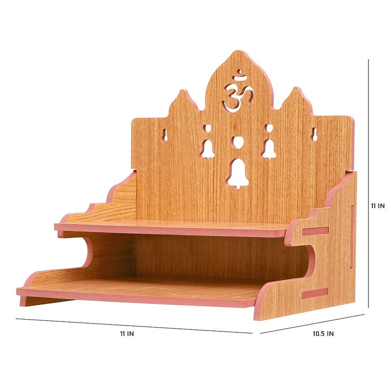 LAKHAJI معبد لاخاجي الخشبي الجميل من MDF مع تصميم جرس للمعبد المنزلي، 11 × 10.5 × 11 بوصة - Image 4