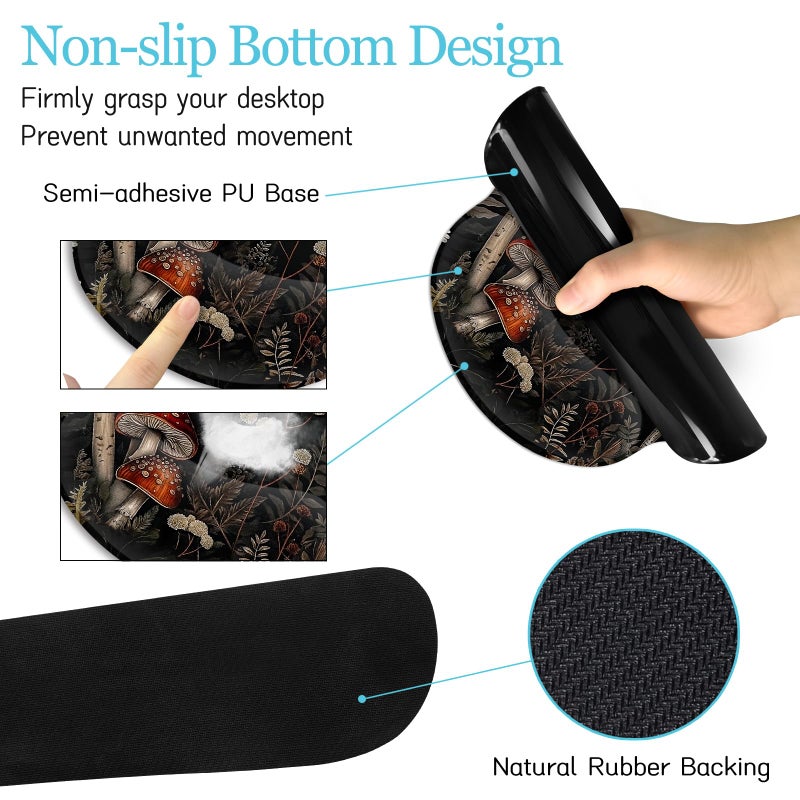 LIMKRIAN Mushroom Mouse Pad Set Large Desk Matt for Desktop, Ergonomic Mouse Pad with Wrist Rest, Gaming Mouse Pad Wrist Support Keyboard Mat Cup Coaster Set Office Desk Decor Accessories - Image 5