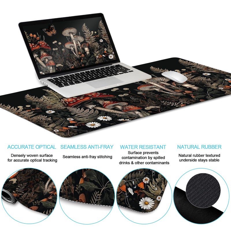LIMKRIAN Mushroom Mouse Pad Set Large Desk Matt for Desktop, Ergonomic Mouse Pad with Wrist Rest, Gaming Mouse Pad Wrist Support Keyboard Mat Cup Coaster Set Office Desk Decor Accessories - Image 3