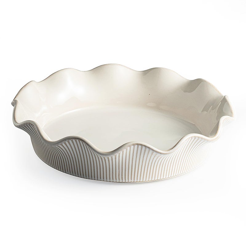 MIKIGEY Ceramic Deep Pie Pan for Baking 11 inch Porcelain Pie Dish for Apple Pie Oven  Dishwasher Safe Farmhouse Decor 48 Ounce Deep Plate for Kitchen NonStick Pie PansOffWhite