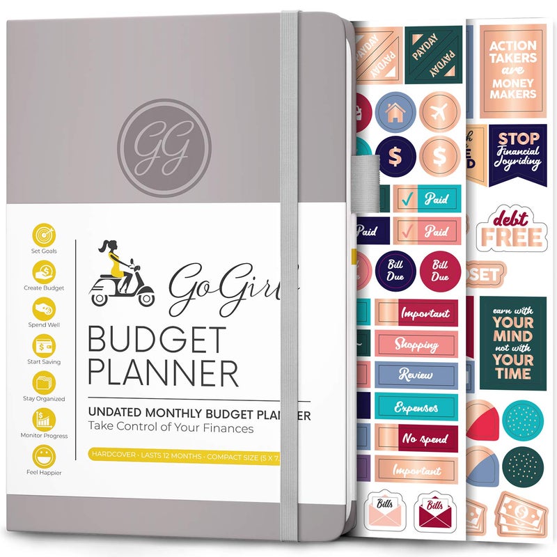 GoGirl Budget Planner Monthly Financial Planner Organizer Budget Book Expense Tracker Notebook Journal to Control Money Compact Gray