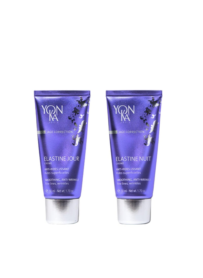 Yonka Yon-Ka Elastine Jour Day Anti-Wrinkle Facial Moisturizer and Eye Cream with Elastine Nuit Anti-Wrinkle Night Cream, 50 ml 