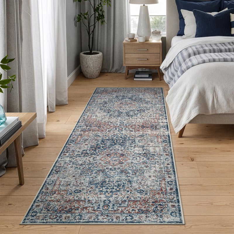 Bloom Rugs Caria Washable Non-Slip 10 ft Runner - Terracotta/Teal Traditional Runner for Entryway, Hallway, Bathroom, and Kitchen - Exact Size: 2'6" x 10' - Image 3