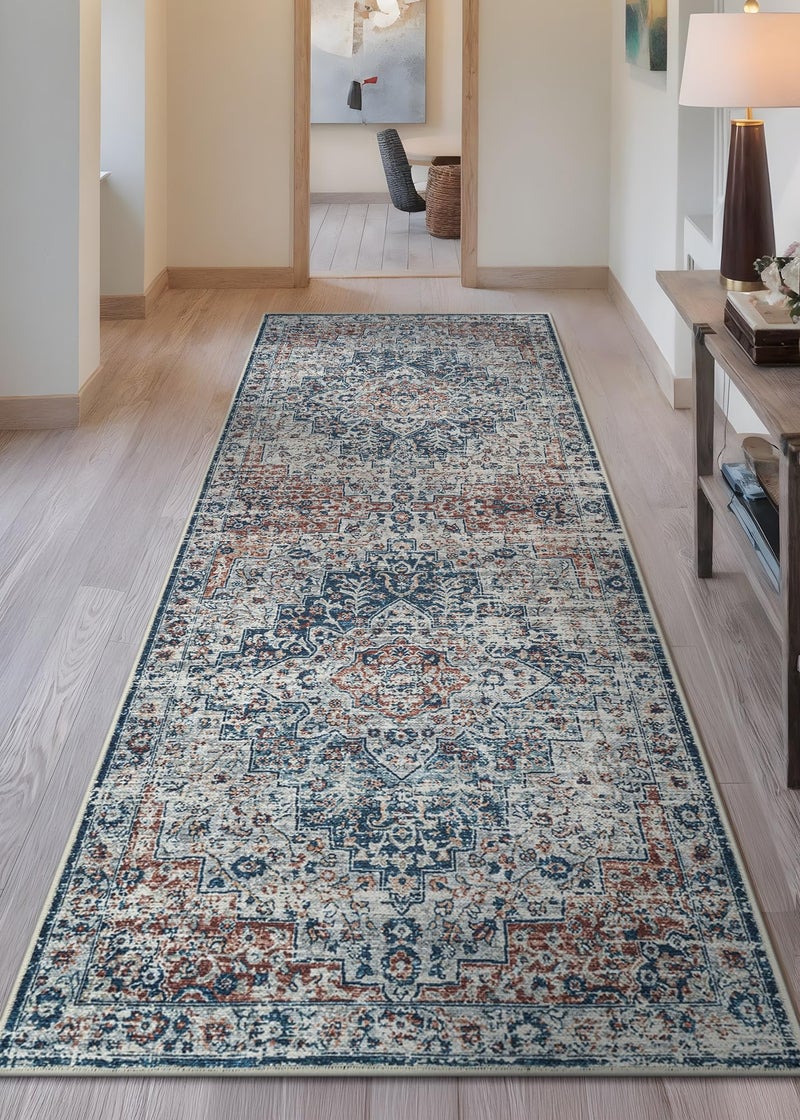 Bloom Rugs Caria Washable Non-Slip 10 ft Runner - Terracotta/Teal Traditional Runner for Entryway, Hallway, Bathroom, and Kitchen - Exact Size: 2'6" x 10' - Image 2