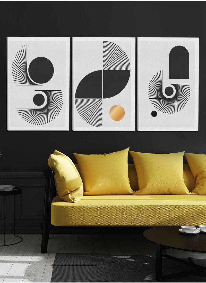 LOWHA Set Of 3 Framed Canvas Wall Arts Stretched Over Wooden Frame, Abstract Curves Shapes and circle Paintings, For Home, Living Room, Office Decor  - Image 1