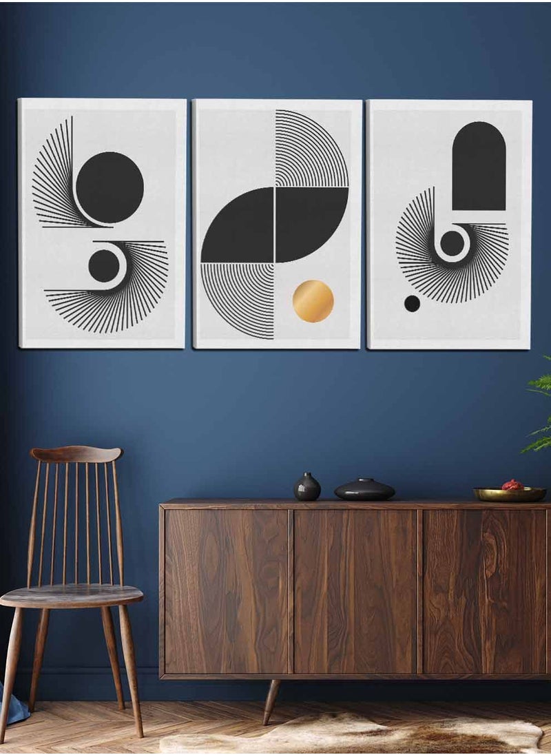 LOWHA Set Of 3 Framed Canvas Wall Arts Stretched Over Wooden Frame, Abstract Curves Shapes and circle Paintings, For Home, Living Room, Office Decor  - Image 2